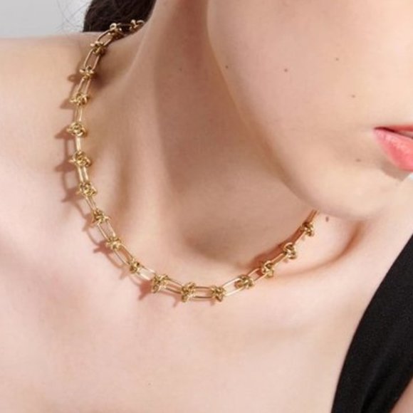 Neiman Premium Chunky Necklace Rhodium 18K Gold Plated Knotted Chain - Picture 7 of 13